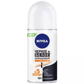 Nivea дезодорант ролик Черное и белое Невидимый Extra 50мл