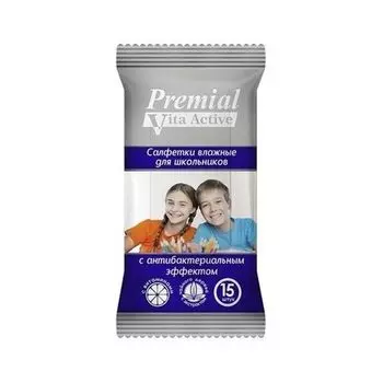 Премиал/Premial Салфетки влажные Антибактериальные д/школьников 15 шт
