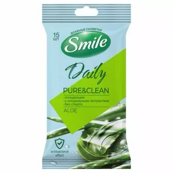 SMILE DAILY ALOE Влажные салфетки Антибактериальные 15шт