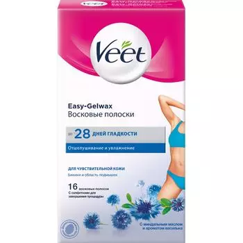 Veet полоски восковые для чувствительной кожи область бикини и подмышек Easy Gel-wax N16