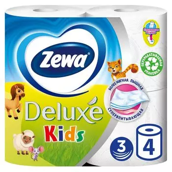 Зева/Zewa Бумага туалетная ДЕТСКАЯ трехслойная 4шт