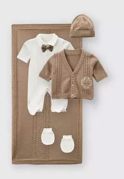 Плед, комбинезон, кардиган, шапка и рукавички-царапки Leo