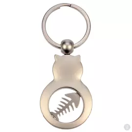 Брелок металлический Кошка с рыбьей костью серебристый