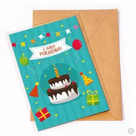 Деревянная открытка Торт С днем рождения