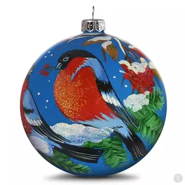 Елочная игрушка Снегири с рябиной ручная работа 10 см