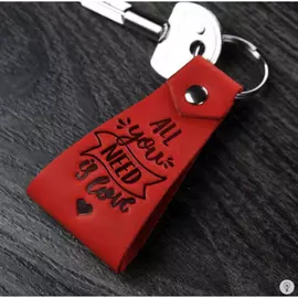 Кожаный брелок All you need is love коралл