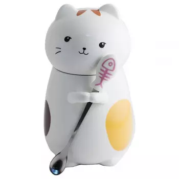 Кружка Котик довольный с ложечкой