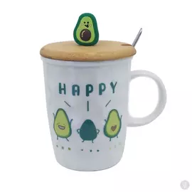 Кружка с крышкой и ложкой Авокадо Happy