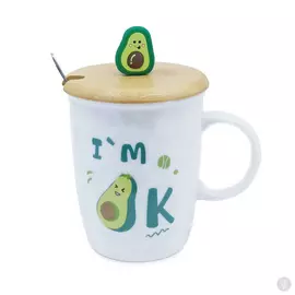 Кружка с крышкой и ложкой Авокадо I am Ok