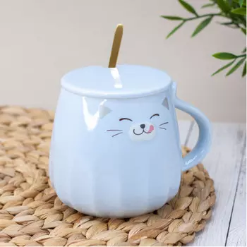 Кружка с крышкой и ложкой Winking Cat