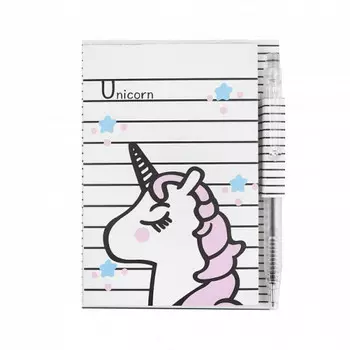 Мини-блокнот с ручкой Единорожка белый