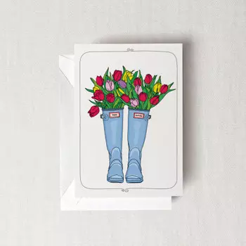 Открытка ко дню рождения Сапоги с цветами