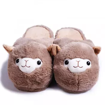 Плюшевые тапочки Альпаки коричневые