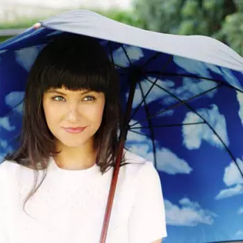 Зонт-трость голубые Облака (ручка из эко-кожи)