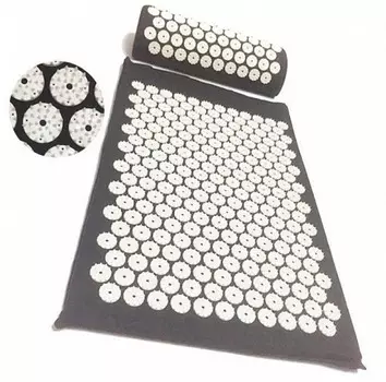 Акупунктурный массажный комплект из коврика и валика Acupressure Mat, серый