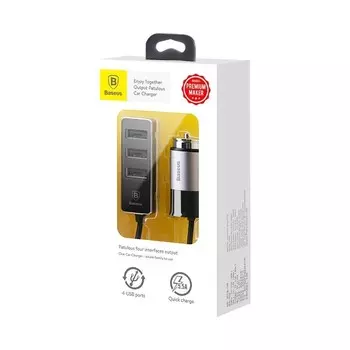 Автомобильная зарядка Baseus Enjoy Together 2.4A 4xUSB Car Charger, чёрный