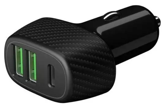 АЗУ 2 USB QC 3.0, USB-C PD, 42W, карбон, черный, Deppa