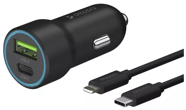 АЗУ USB-C + USB A, PD 3.0, QC 3.0, 20W, дата-кабель USB-C - Lightning (MFI), 1.2м, черный, Deppa