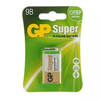 Батарейка крона, алкалиновая GP Super, 6LR61 (6LF22, MN1604)-1BL, 9В, блистер, 1 шт.