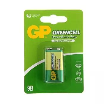 Батарейка крона, солевая GP Greencell Extra Heavy Duty, 6F22-1S, 9В, спайка, 1 шт.