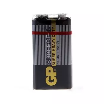 Батарейка крона, солевая GP Supercell Super Heavy Duty, 6F22-1S, 9В, спайка, 1 шт.