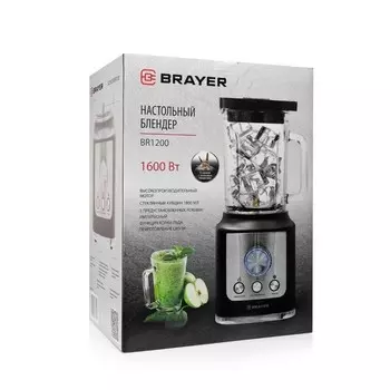 Блендер настольный Brayer BR1200, 1600 Вт, 1,8 л, 6 ножей, импульс, колка льда, смузи