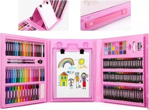 Большой набор для рисования с планшетом - Super Mega Art Set, 208 предметов, розовый