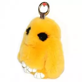 Брелок - Кролик с ресничками из натурального меха, Желтый