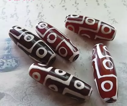 Бусина Дзи - древний тибетский амулет богатства и удачи, 9 глаз, красная