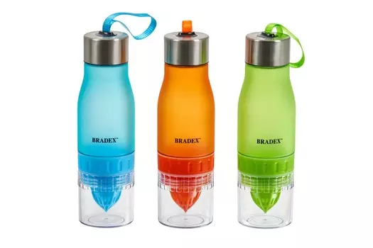 Бутылка для воды с соковыжималкой 0,6 л, оранжевый