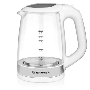 Чайник электрический Brayer BR1040WH, 220 Вт, 2 л, стекло, белый