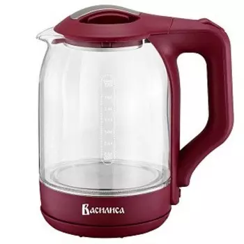 Чайник электрический ВАСИЛИСА ВА-1025, корпус из жаропр. стекла, бордовый