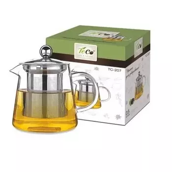 Чайник для заваривания TECO 500 мл из стекла c ситом и крышкой из стекла 207-TC