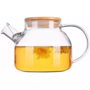 Чайник для заваривания TECO 850 мл из стекла c крышкой из бамбука 208-TC