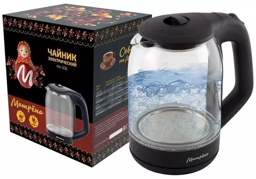 ЧАЙНИК ЭЛЕКТР.«МАТРЁНА» MA-006 1,8 Л (1/12) СТЕКЛО, ПЛАСТИК (ЧЕРНЫЙ)