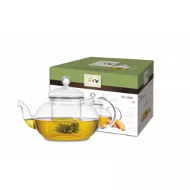 Чайник заварочный TECO TС-209, 1000 мл из стекла c ситом из стекла и крышкой из бамбука