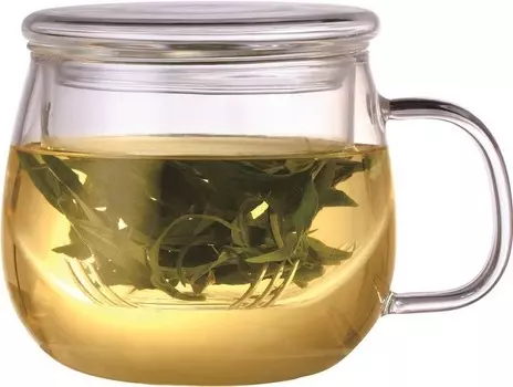 Чашка TECO TC-G023, 450 мл из стекла с ситом для заваривания и крышкой