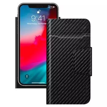 Чехол-подставка для смартфонов Wallet Fold L 6'-6.5', черный карбон, Deppa
