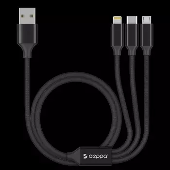 Дата-кабель 3 в 1: micro USB, USB-C, Ligthning, алюминий, 1.2м, черный, Deppa