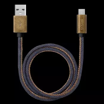 Дата-кабель Jeans USB - micro USB, медь/джинса 1.2м, синий, Deppa