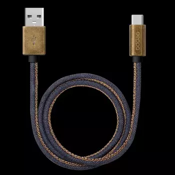 Дата-кабель Jeans USB - Type-C, медь/джинса, 1.2м, синий, Deppa