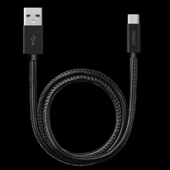 Дата-кабель Leather USB - Type-C, алюминий/экокожа, 1.2м, черный, Deppa