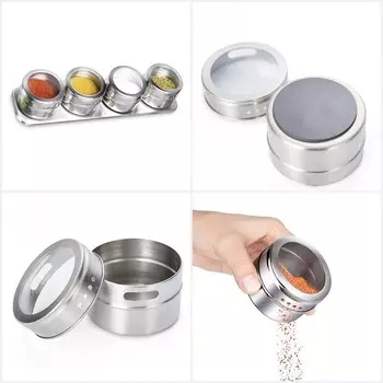 Емкость для специй 4шт. на магнитной пластине Magnetic Spice Rack