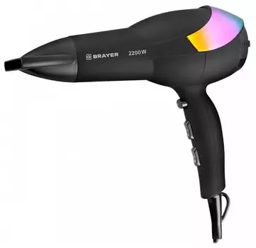 Фен BRAYER BR3003, 2200 Вт, 2 скорости, 3 температурных режима, холодный воздух, покрытие soft-touch, шнур 1,8 м, черный