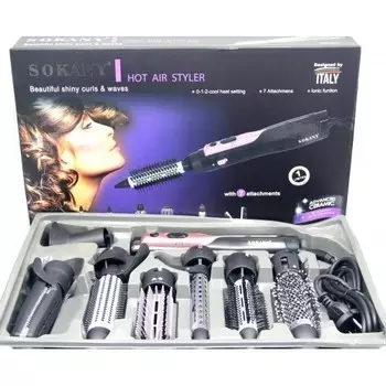 Фен-расческа Socany-HB-826-7 для укладки волос с 7-и насадками, мощность 1000w