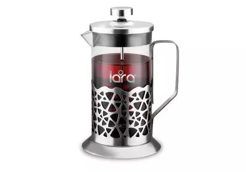 Френч-пресс LARA LR06-40 FRESH <350мл> СТАЛЬНОЙ КОРПУС (цвет- сталь) закаленное боросиликатное стекл