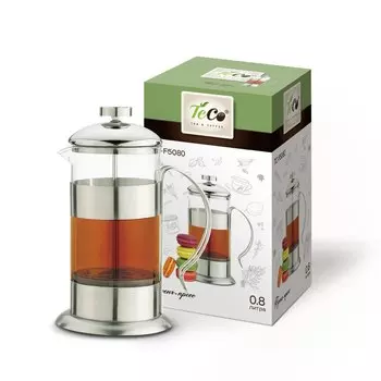 Френч-пресс TECO 0,8л из высококачественного термостойкого стекла 5080F-TС
