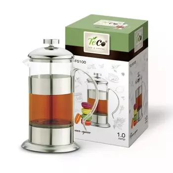 Френч-пресс TECO, 1л из высококачественного термостойкого стекла TС-F5100