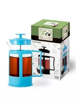 Френч-пресс TECO, TС-P1035-BU (голубой) 0,35 л. из пластика и стекла цветной