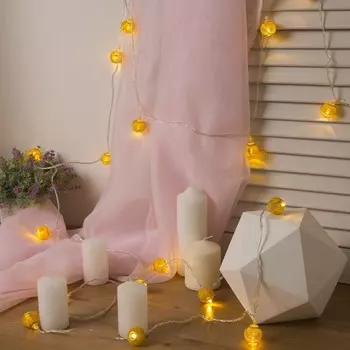 Гирлянда - Нить, 4 м с насадками - Шарик сетка, 20 LED, свечение тёплое белое, 8 режимов, 220 В